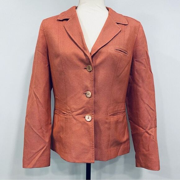 VTG TALBOTS Y2K 10 Orange Silk Wool Blazer Office Corp Core Academia Career Fall - Picture 1 of 16